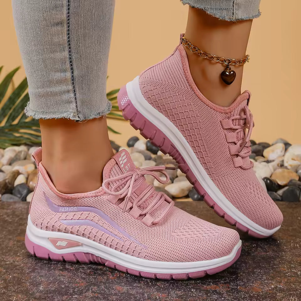 Women's Fashion Knit Sneakers – Lightweight Lace-Up Running Shoes