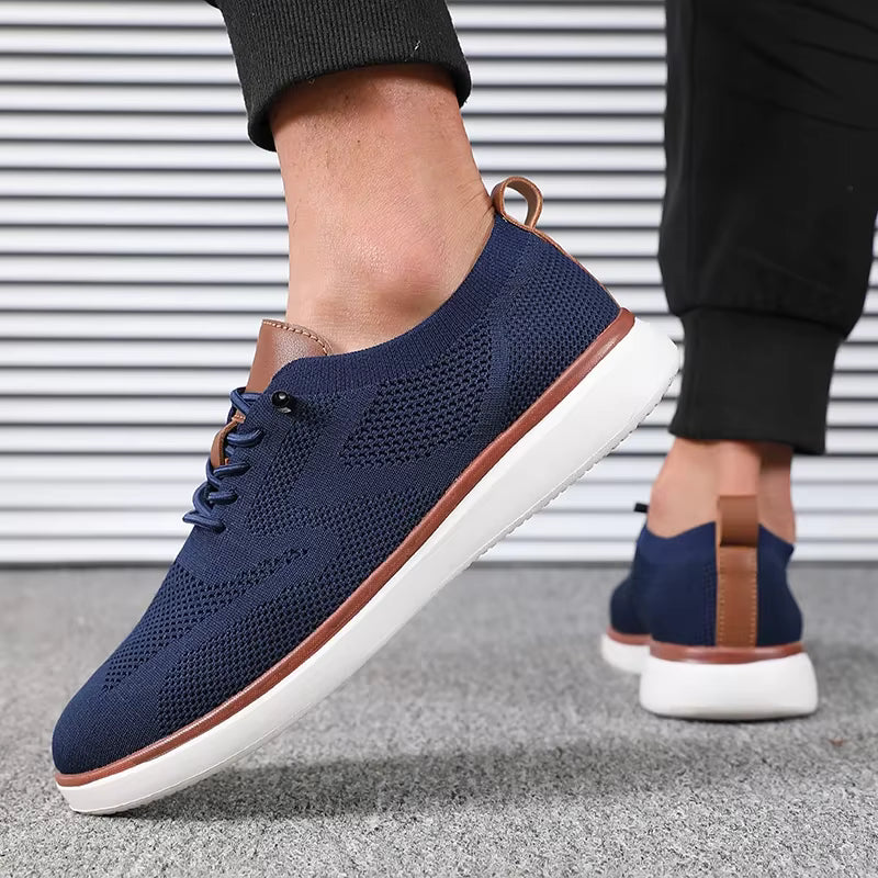 Men's Business Casual Knit Sneakers – Breathable Lace-Up Dress Shoes