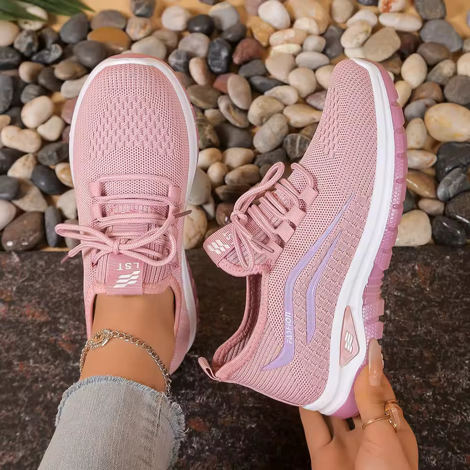 Women's Fashion Knit Sneakers – Lightweight Lace-Up Running Shoes