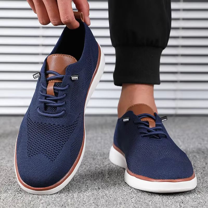 Men's Business Casual Knit Sneakers – Breathable Lace-Up Dress Shoes